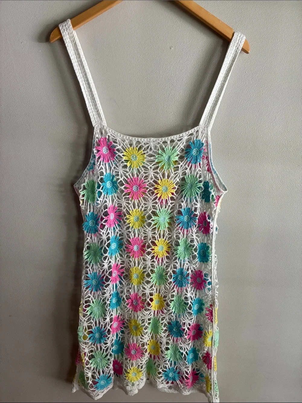 No Boundaries L/XL Crochet Daisy Floral Mini Dress Y2K Boho Festival Beach